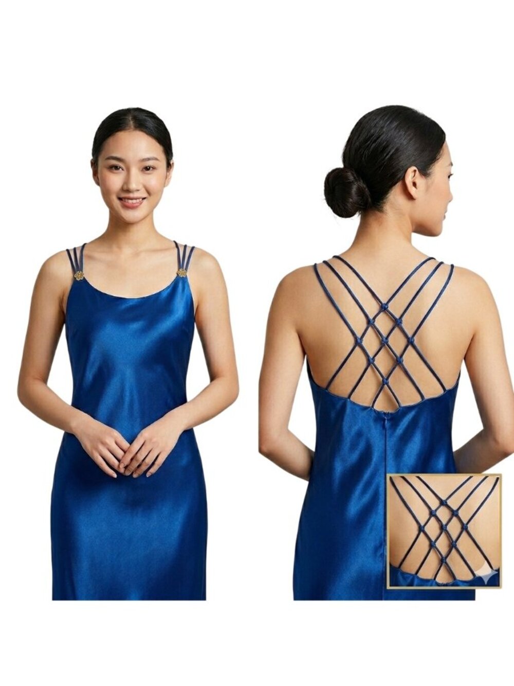 Cachet VTG Liquid Satin Blue Gown 10 Halter Cage Back A-Line Glam Gatsby Art Dec